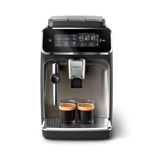 PHILIPS 3300 Series Fully Automatic Espresso Machine – 5 Beverages, Intuitive Touch Display, Classic Milk Frother, SilentBrew, 100% Ceramic Grinder, AquaClean Filter. Black Chrome (EP3326/90)