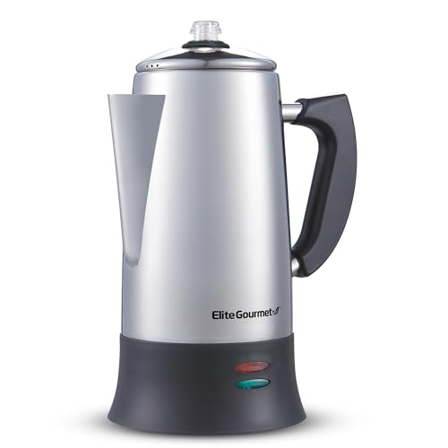 Elite Gourmet EC923 Electric Coffee Percolator, BPA Free, Keep Warm, Clear Brew Progress Knob, Cool-Touch Handle, Cordless Serve, 12-Cup, Stainless Steel