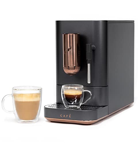 Café Affetto Automatic Espresso Machine + Milk Frother | Built-In & Adjustable Espresso Bean Grinder | One-Touch Brew in 90 Seconds | Matte Black, 1.2 Liter, (C7CEBBS3RD3) (Renewed)