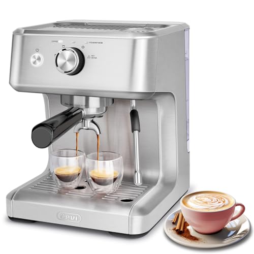 Gevi EzBru 1000 Espresso Machine with Intuitive Control Dial, Professional Cappuccino Machine with Milk Frother, Stainless Steel Espresso Maker with Adjustable Brew Temperature, Gift for Coffee Lover