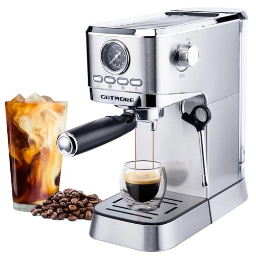 GOTMORE Espresso Machine with Milk Frother, Espresso Machine for Latte Cappuccino, Stainless Steel Professional Compact Espresso Coffee Machines, 33oz Removable Water Tank Coffee Espresso Maker