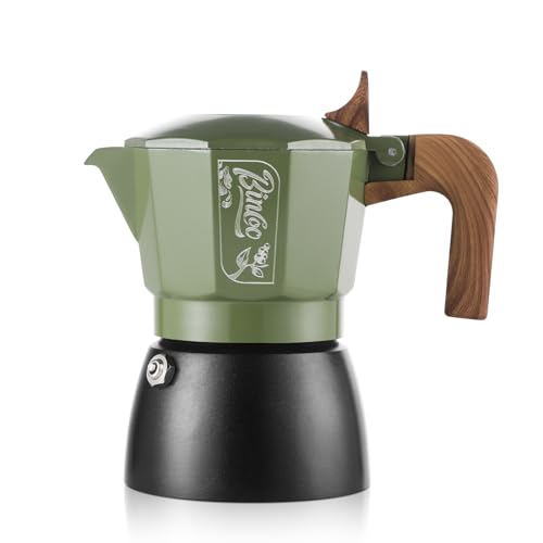 Bincoo Stovetop Espresso Maker, 2 Cups Moka Coffee Pot for Gas or Electric Ceramic Stovetop,Italian Coffee maker for Cappuccino or Latte,Cafetera Cubana 120ml (Green-Black)