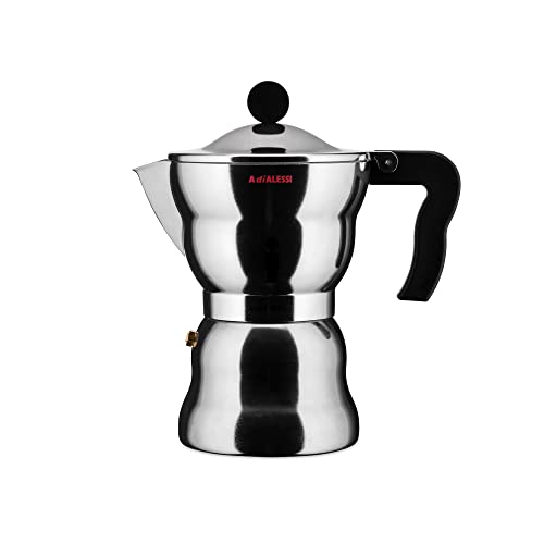 Alessi AAM33/6 – Design Espresso Coffee Maker, Aluminum and Thermoplastic Resin, 6 Cups, Black Handle