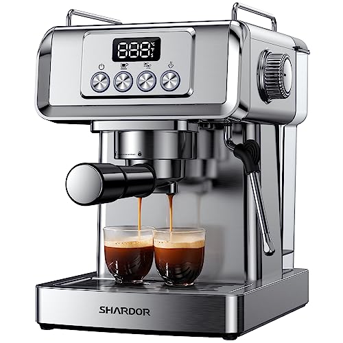 SHARDOR Espresso Machine 20 Bar, Stainless Steel Manual Latte & Cappuccino Maker with Milk Frother Steam Wand for Home, Temperature Display, 60 Oz Water Tank, 1350W