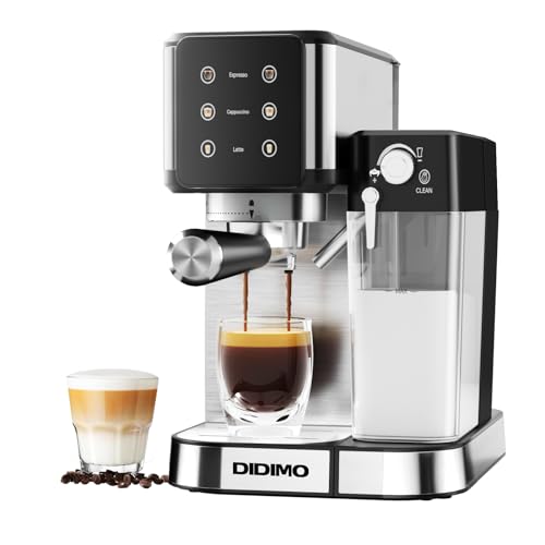 Espresso Machine, 20-BAR Pump Cappuccino Machine with Built-In Milk Frother, Stainless Steel Latte Machine, One-Touch Single or Double Shot for Cappuccinos and Lattes, 1.3L Water Reservoir