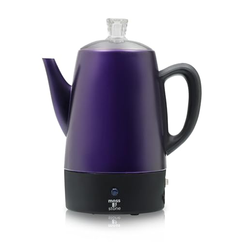 Moss & Stone Electric Coffee Percolator, Body with Stainless Steel Lids Coffee Maker, Percolator Electric Pot – 10 Cups Camping Coffee Pot (Purple)