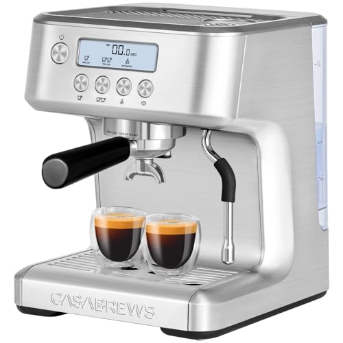 CASABREWS Espresso Machine with LCD Display, Barista Cappuccino Maker with Milk Frother Steam Wand, Professional Latte Coffee Machine with Adjustable Extraction Temperature, Gifts for Dad, Mom