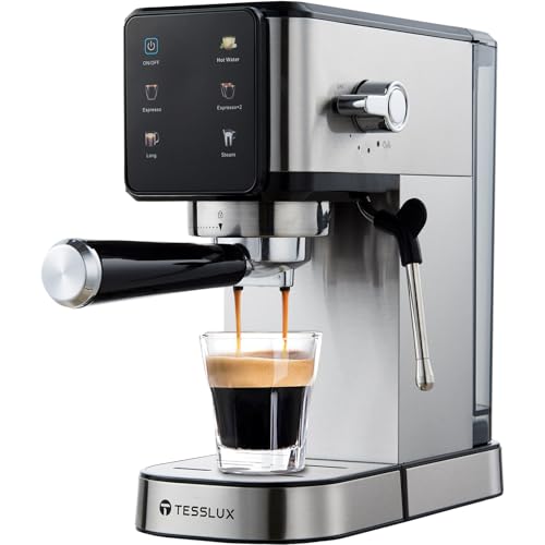 tesslux Espresso Machine 20 Bar, Dual Boiler Espresso Maker with Milk Frother Steam Wand, Compact Coffee Machine for Home, Touch Control, Cappuccino & Latte Maker