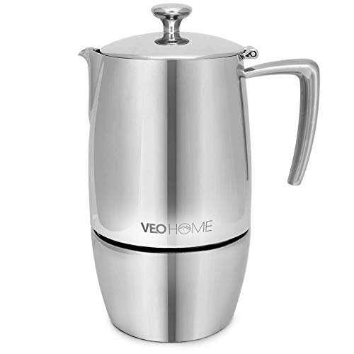 VeoHome Stovetop Espresso Coffee Maker – 10 Cups 500ml Multi-Stove Stainless Steel Induction Moka Pot – Unbreakable and Dishwasher-Safe Italian Style Caffe Machine