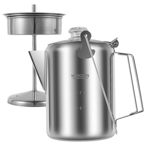 Coffee Percolator Stainless Steel Camping Coffee Pot Kettle with Heat Resistant Top Glass Knob, Percolator Coffee Pot for Campfire or Stovetop Camp Coffee Maker Outdoor Traveling Fast Brew