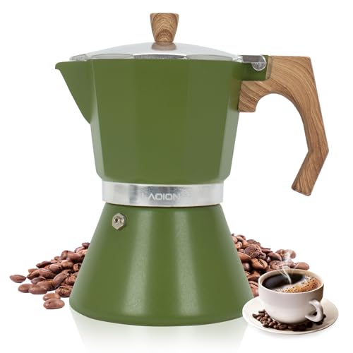 LAOION Stovetop Coffee Maker and Espresso Maker, Classic Moka Pot, Fashion Espresso Coffee Maker Mocha Pot, Greca de cafe, Cuban and Italian coffee maker for Cafetera Cubana (6 cup green)