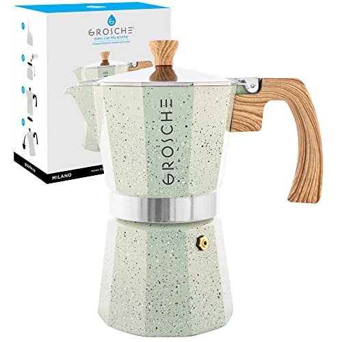 GROSCHE Milano Moka pot, Stovetop Espresso maker, Greca Coffee Maker, Stovetop coffee maker and espresso maker percolator (Mint, 6 cup)