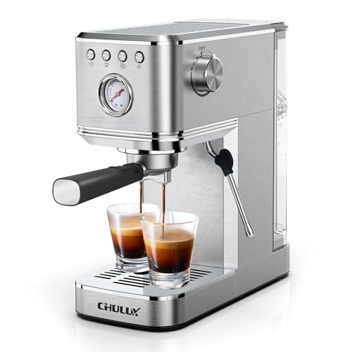 CHULUX Kom-Pro Espresso Machine 20 Bar, Semi Automatic Stainless Steel Coffee Machine for Home Latte Cappuccino Espresso Maker, Powerful Milk Frother Steam Wand