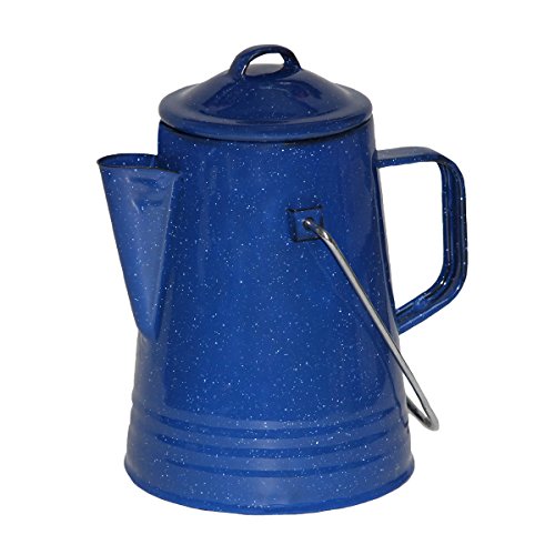 Grip Coffee Percolator (Blue) – Durable Glazed Enamel Steel – Prepare Coffee Over the Fire – Camping, Hiking, Backpacking, Fishing, Hunting – (8 Cups)