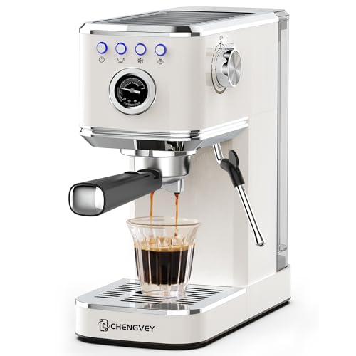 Espresso Machine 20 Bar, Stainless Steel Iced Coffee Maker, Professional Espresso Maker with Milk Frother Steam Wand, Compact Coffee Machine, Gift for Dad or Mom CCHENGVEY