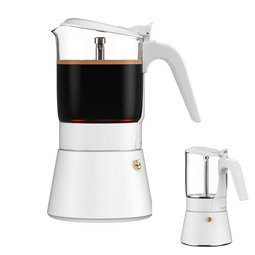 Joy Resolve Clear Brew Glass Moka Pot (360ml) (White), Black