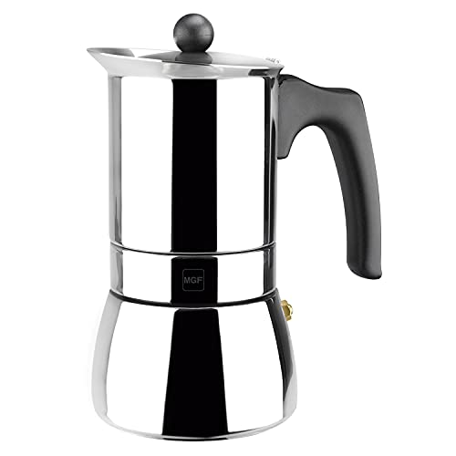 MAGEFESA ® Genova Stovetop Espresso Coffee Maker, 4 cups / 6.5 oz, made of 18/10 Stainless Steel, make your own ome Italian coffee, cuban coffee, with this moka pot, safe and easy to use, café