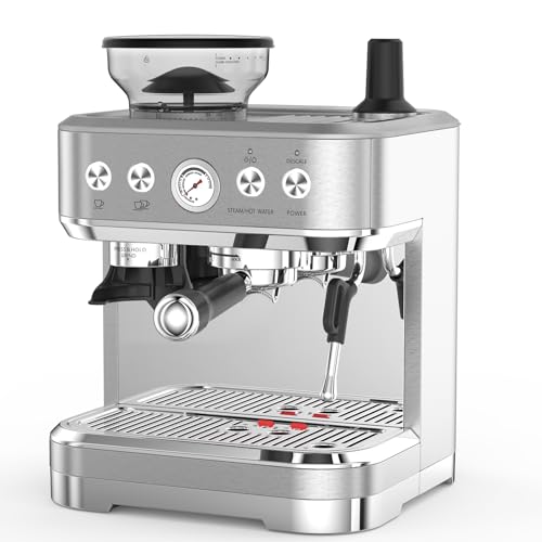 Takywep Professional Espresso Machine with Built-In Grinder and Milk Frother, 15 Bar Cappuccino and Latte Maker, Gift for Coffee Enthusiasts, Mom, Dad