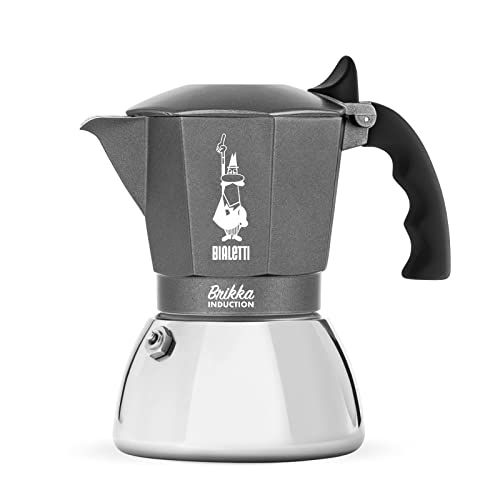 Bialetti Brikka Induction Coffee Maker, 4 Cup (170ml), Espresso Bar Style, Suitable for All Types of Cookers, Stylish Design, Silver