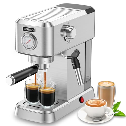 Pokk Espresso Machine 20 Bar, Professional Espresso Maker with Milk Frother Steam Wand, Compact Stainless Steel Espresso Coffee Machine with 50oz Removable Water Tank, Cappuccino and Latte