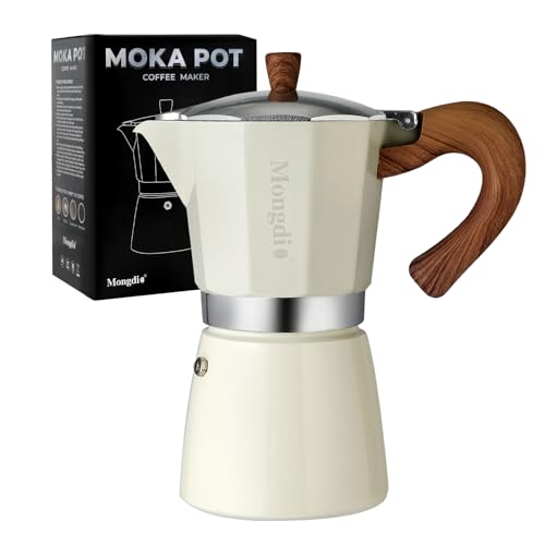 Stovetop Espresso Maker Moka Pot, Cuban Coffee Maker Stove top coffee maker Moka Italian Espresso Greca Coffee Maker Brewer Percolator, 9 Espresso Cups, 15 oz – White