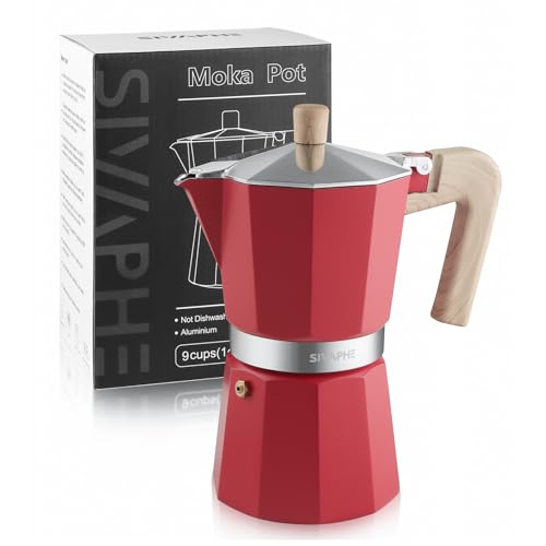 Sivaphe Aluminum Moka Pot 9 Espresso Cups, Percolator Espresso and Coffee Maker, Portable Stovetop Italian and Cuban Café Brewer for Home and Camping Red