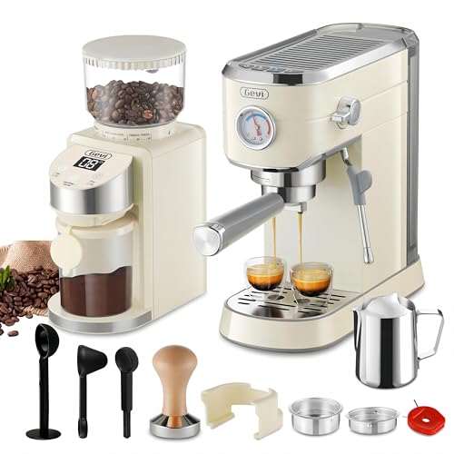 Gevi Espresso Machine 20 Bar with Grinder，Professional Espresso Maker with 35 Precise Grind Settings Burr Coffee Grinders Combos, Commercial Espresso Machines & Coffee Makers, Gift for Coffee Lover