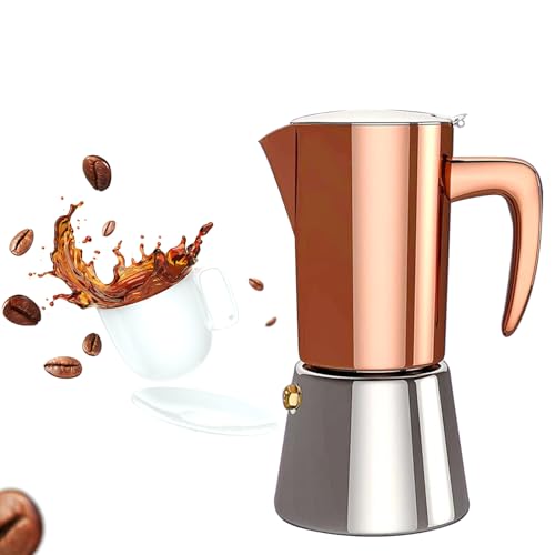 Italian Coffee Moka Pot Espresso, Stainless Steel Stovetop Espresso Maker for Camping or Home Use, Induction Moka Pot 6 Cups (10oz/300ml), Brown