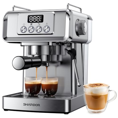 SHARDOR Espresso Machine 20 Bar, Professional Espresso Maker with Milk Frother Steam Wand, Stainless Steel Manual Latte & Cappuccino Maker for Home, Temperature Display, 60 Oz Water Tank, 1350W