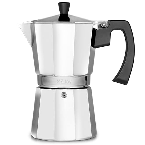 Zulay Premium Moka Pot Espresso – Leak-Proof Stovetop Espresso Maker – Perfect for Authentic Cuban & Italian Style Espresso – Makes 6 Espresso Cups – Silver