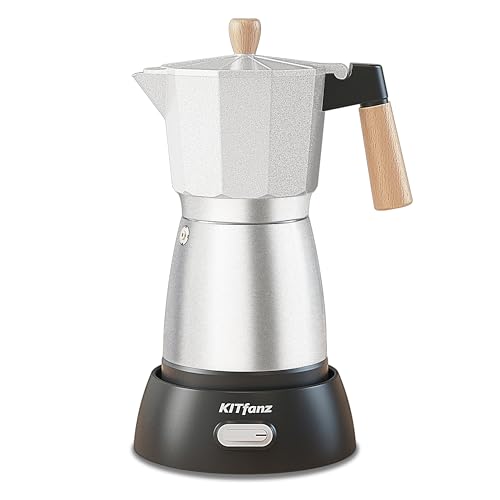 KITfanz Electric Espresso Coffee Maker, 3 or 6 Cup Electric Moka Pot, Portable Cafeteras Electric Silver Italian Coffee Pot Espresso Makers with Detachable Base and Overheat Protection