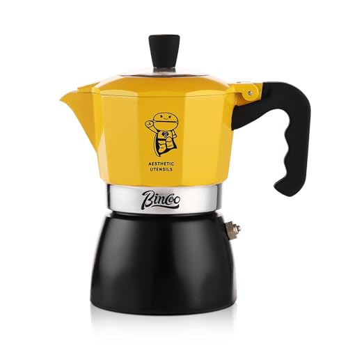 Bincoo Espresso Maker Stovetop, 2 Espresso Cups Camping Moka Pot, Stove Top Espresso Classic Italian Coffee Maker for Cappuccino, Latte (Yellowblack)