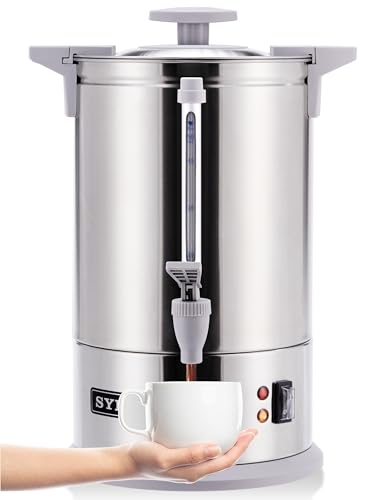 SYBO SR-CP-50B Commercial Grade Stainless Steel Percolate Coffee Maker Hot Water Urn for Catering, 50-Cup 8 L, Grey