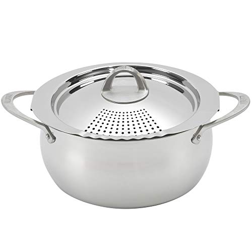 Bialetti 6 Quart Pasta Pot with Strainer Lid, Stainless-Steel – Elongated Oval Pot for Long Spaghetti, Lasagna, Penne & Farfalle, Heat Resistant Handles & Nonstick Interior, Large Pot for Cooking