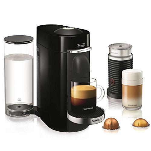 Nespresso VertuoPlus Deluxe Coffee and Espresso Machine Bundle with Aeroccino Milk Frother by De’Longhi, Black